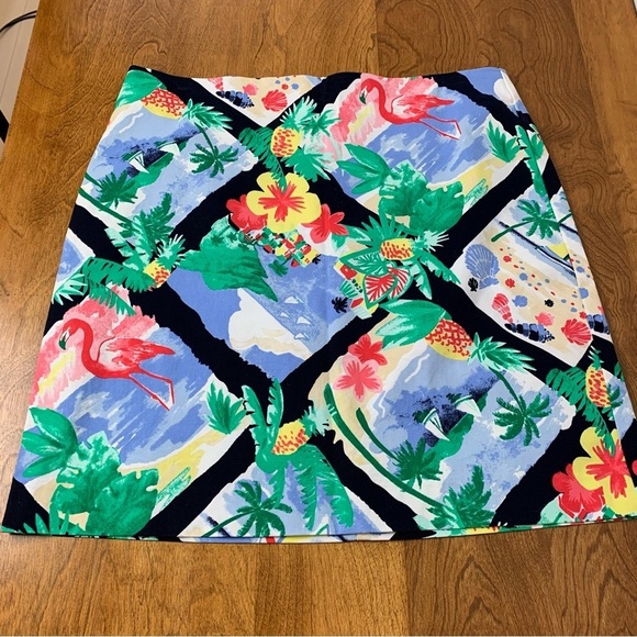 Talbots Skirt Tropical Flamingo Flowers Beach Hawaiian Sz 14 Vibrant Cotton - Picture 5 of 10